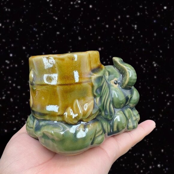 Majolica Ceramic Planter Vase With Figural Elephant Animal Vintage 5”W 3”T - Picture 11 of 12